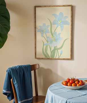 Ilustración elegante de flores azul claro con tallos verdes