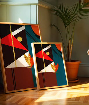 Arte abstracto geométrico con dorado y formas audaces