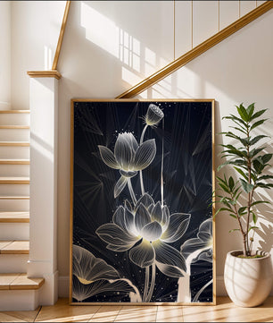 Elegant Lotus Flower Illustration with Geometric Background