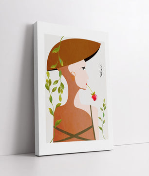 Elegant Abstract Portrait of a Woman with Floral Elements and a Large Hat - Mi tienda