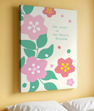 Florale Illustration mit Kirschblüten und grünen Blättern