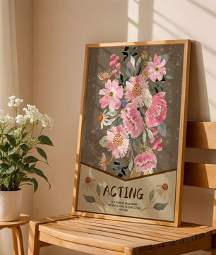 Ilustración acuarela floral con texto motivacional sobre un fondo marrón punteado