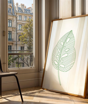 Detailed Green Leaf Line Drawing Art - Mi tienda