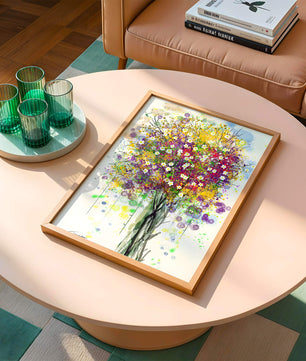 Abstract expressionist floral tree with vibrant colors