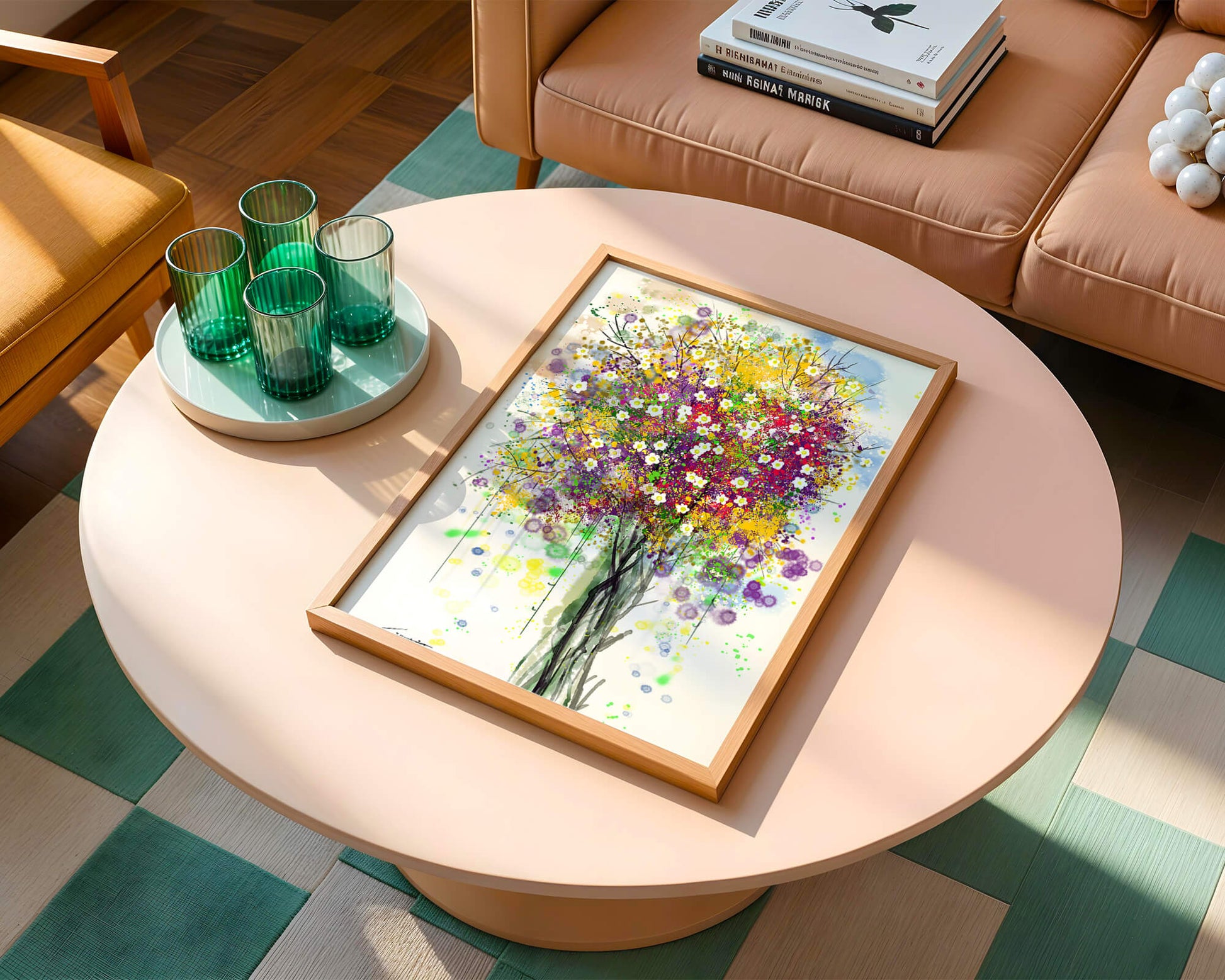 Abstract expressionist floral tree with vibrant colors