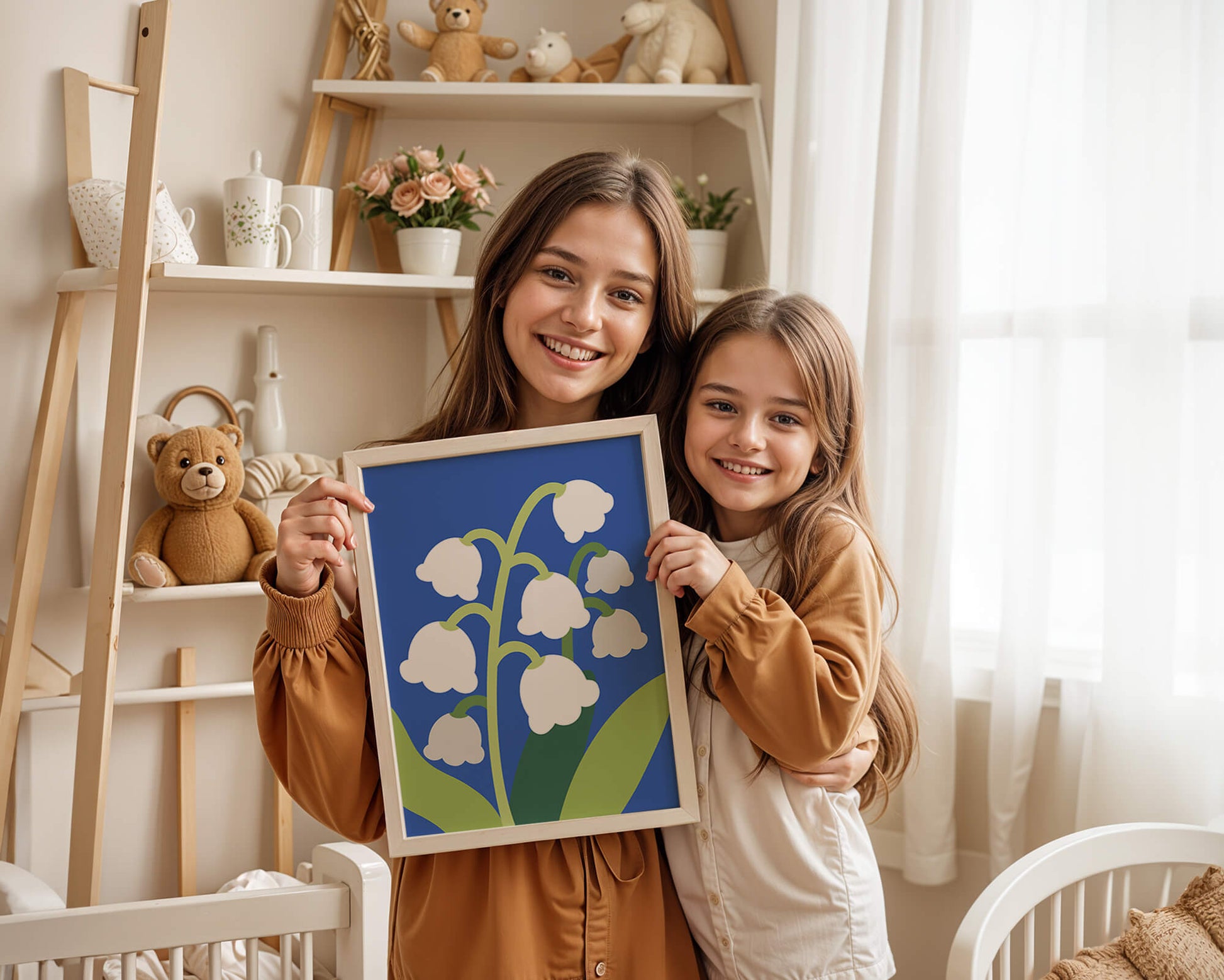 Abstract Lily of the Valley Illustration on Blue Background