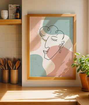 Abstract Line Art Face On Pastel Background - Mi tienda