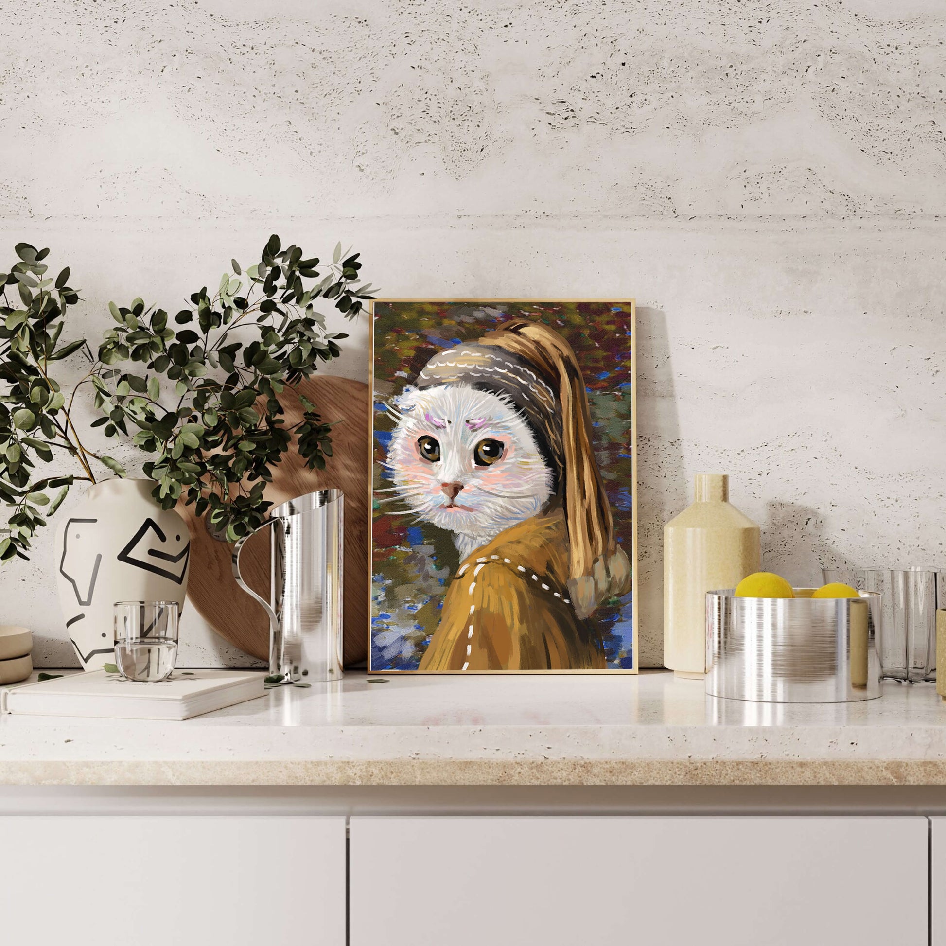 Retrato caprichoso de un gato en estilo clásico con pinceladas detalladas