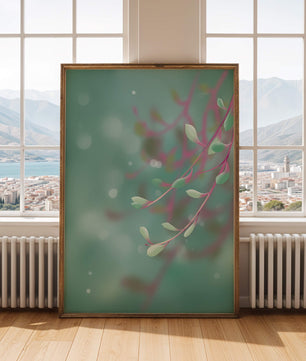 Diseño abstracto sereno con hojas pastel y fondo borroso