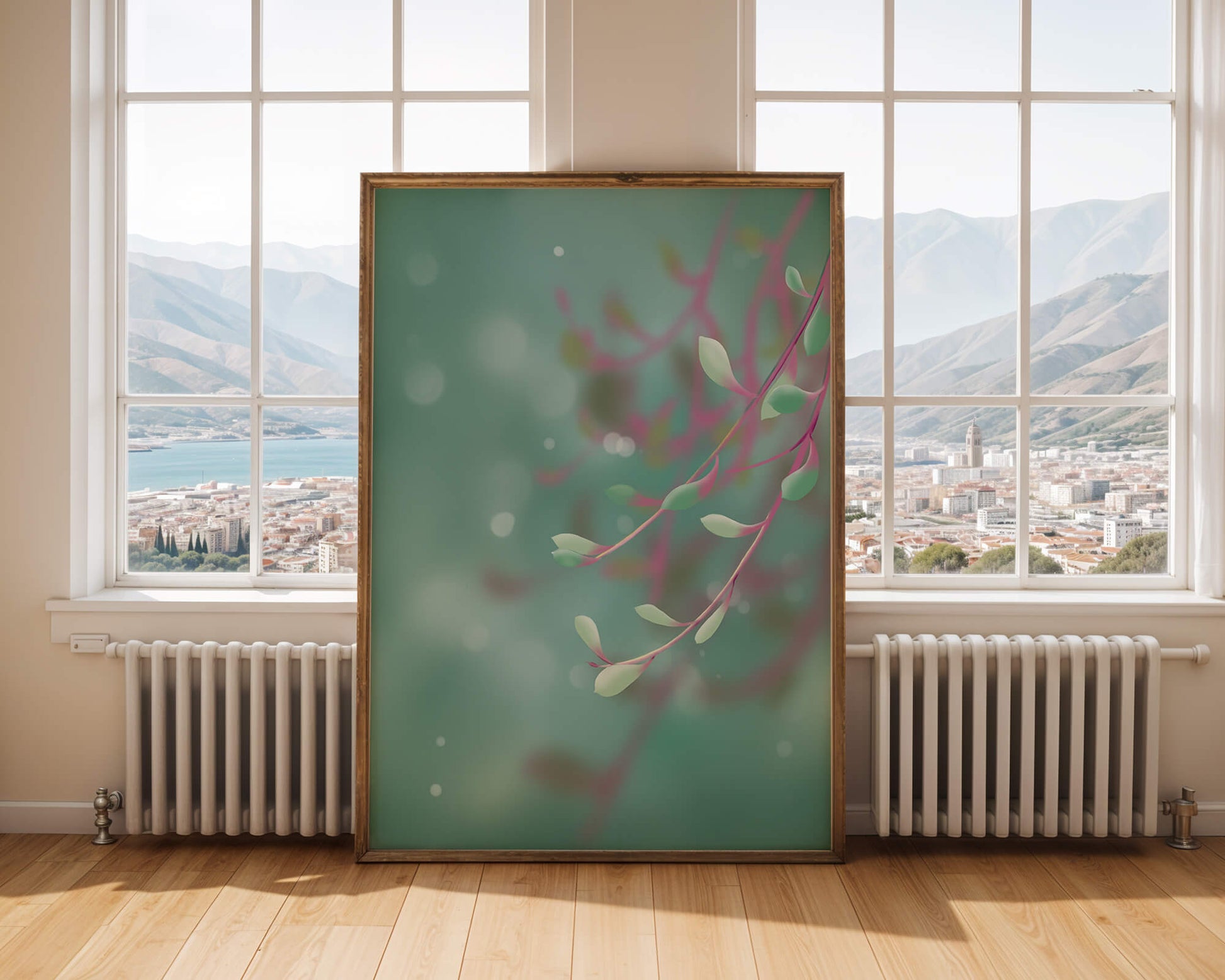 Diseño abstracto sereno con hojas pastel y fondo borroso