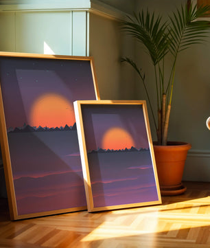 Sunset Over Mountains with Starry Sky