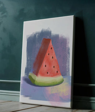 Ilustración en acuarela de una rodaja de sandía con fondo abstracto