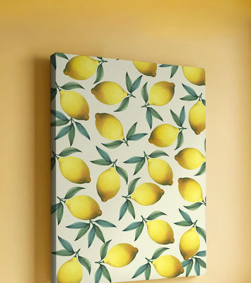 Vibrant lemon pattern with green leaves on a light background