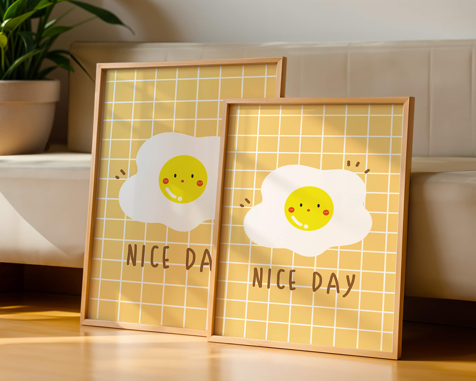 Cheerful egg illustration on yellow grid background
