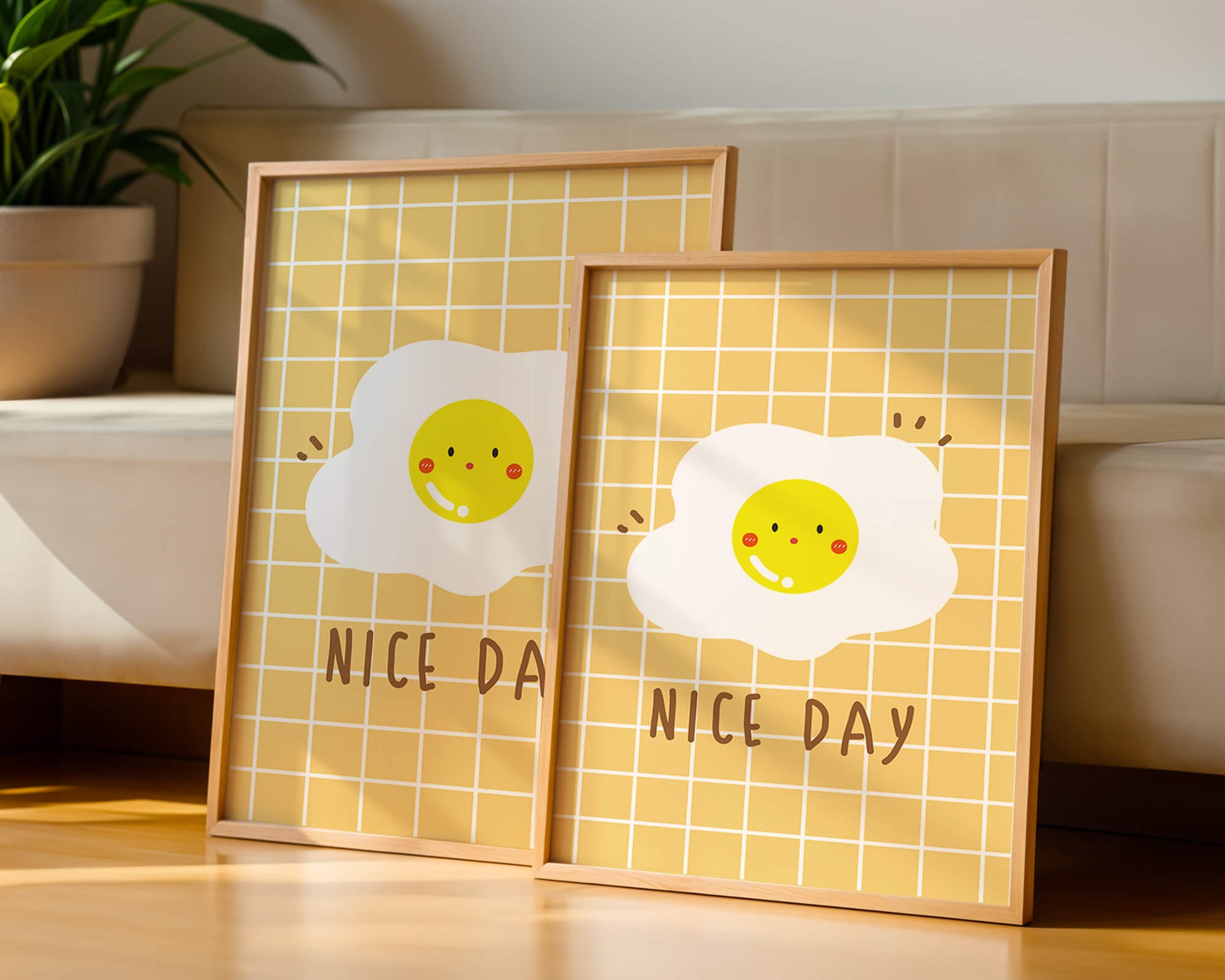 Cheerful egg illustration on yellow grid background