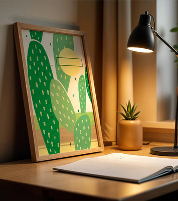 Abstract cactus art with green and yellow elements