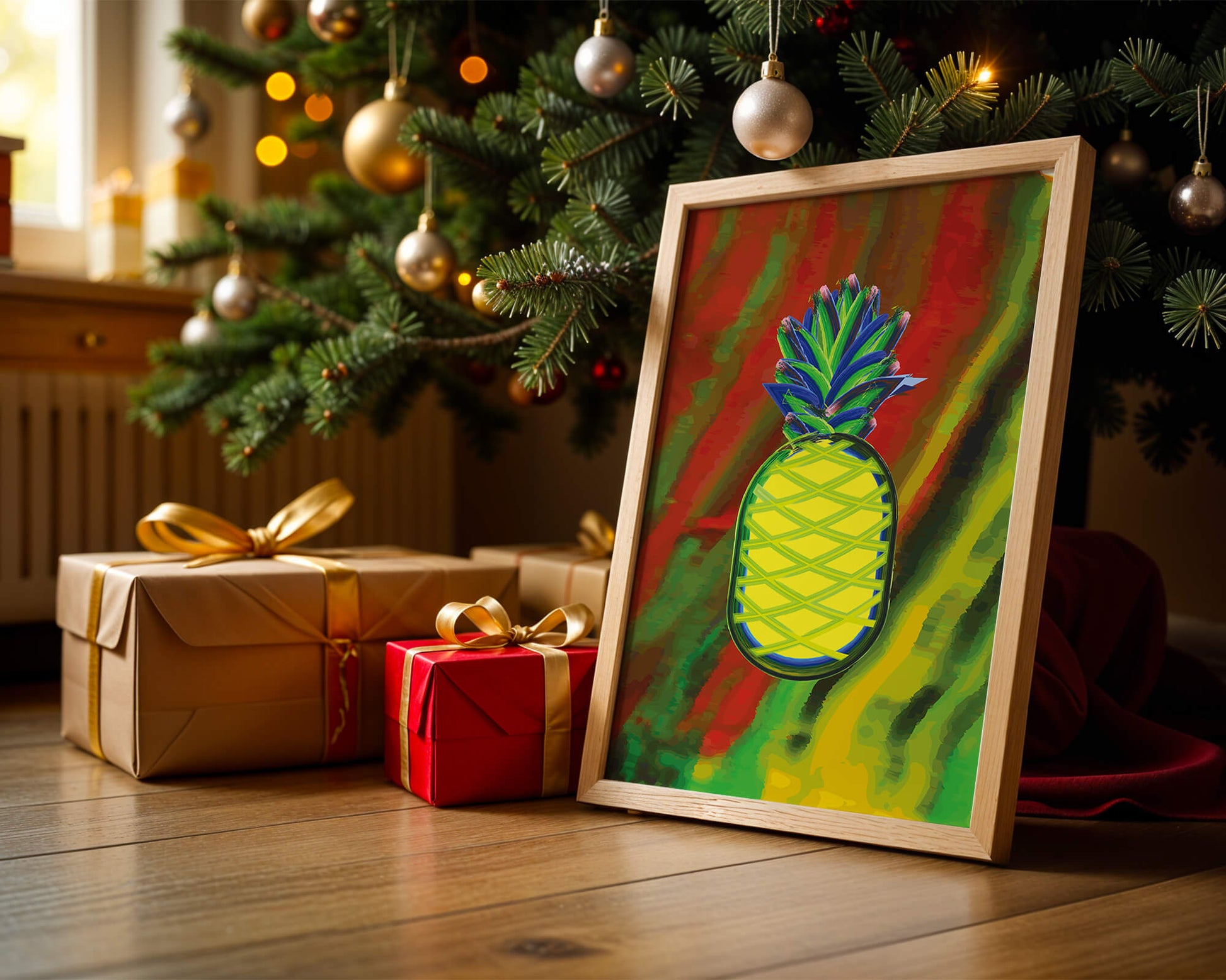 Piña abstracta colorida con fondo vibrante