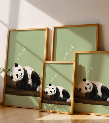 Peaceful panda resting on a log in a serene setting