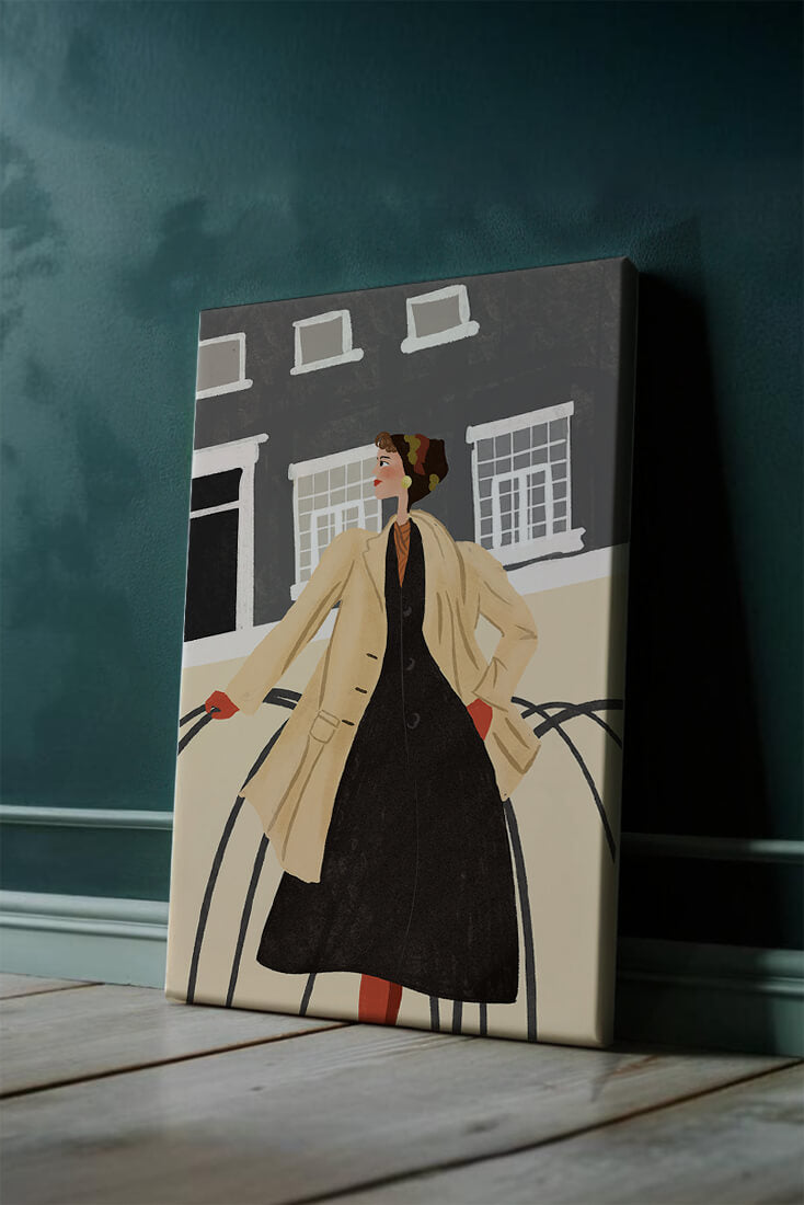 Chic Woman in Vintage Coat Posing Outdoors in Urban Setting