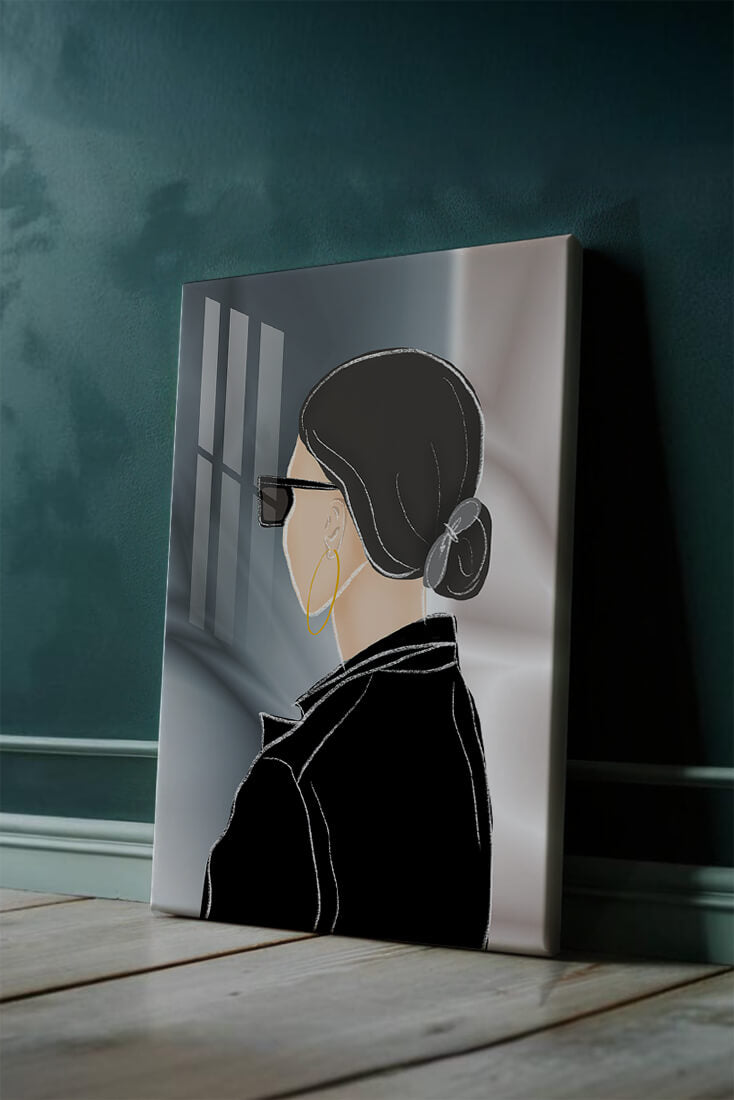 Modern woman with sunglasses and gold hoop earrings
