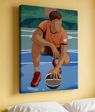Ilustración de un jugador de baloncesto en la cancha en una pose dinámica
