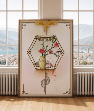 Design floral élégant avec vase et accents dorés