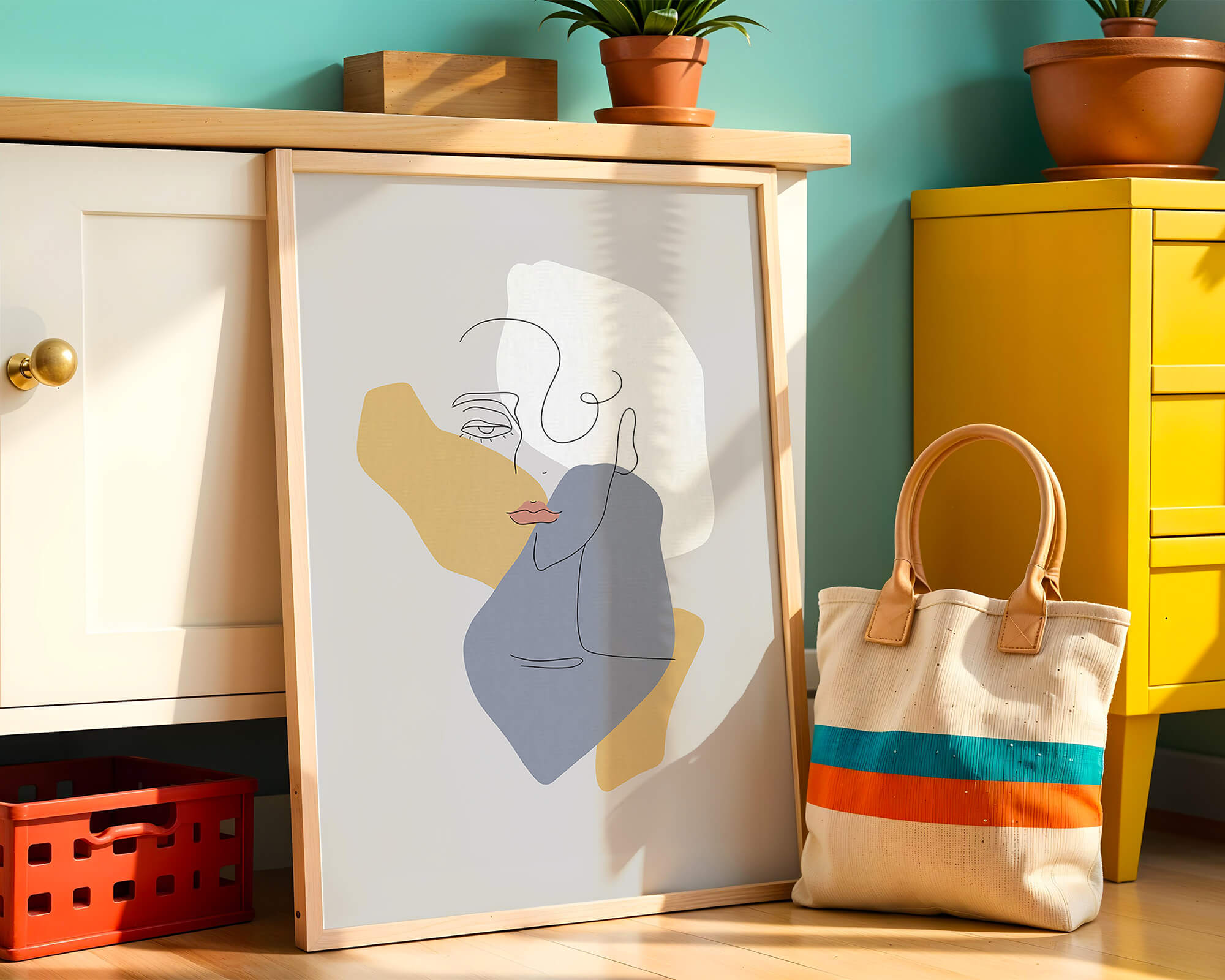 Abstract Line Art Portrait with Neutral Shapes - Mi tienda