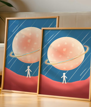 Illustration Of A Large Planet Against A Stardust Background With A Small Figure In The Foreground