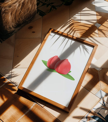 Realistic illustration of juicy peaches with green leaves
