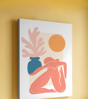 Abstract Nude Figure with Vase and Sun in Minimalist Style