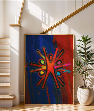 Abstract art with dynamic figures and vibrant colors