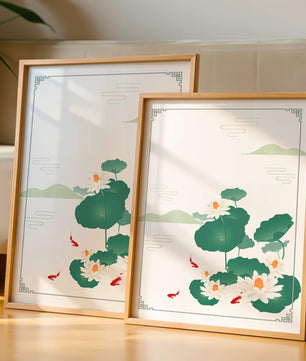Elegante Lotus- und Koi-Fisch-Illustration mit orientalischen Designelementen