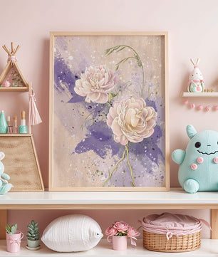 Elegant floral artwork with soft purple and pink hues