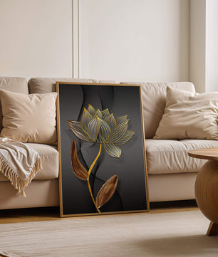 Elegant Gold Outlined Lotus On Dark Background - Mi tienda