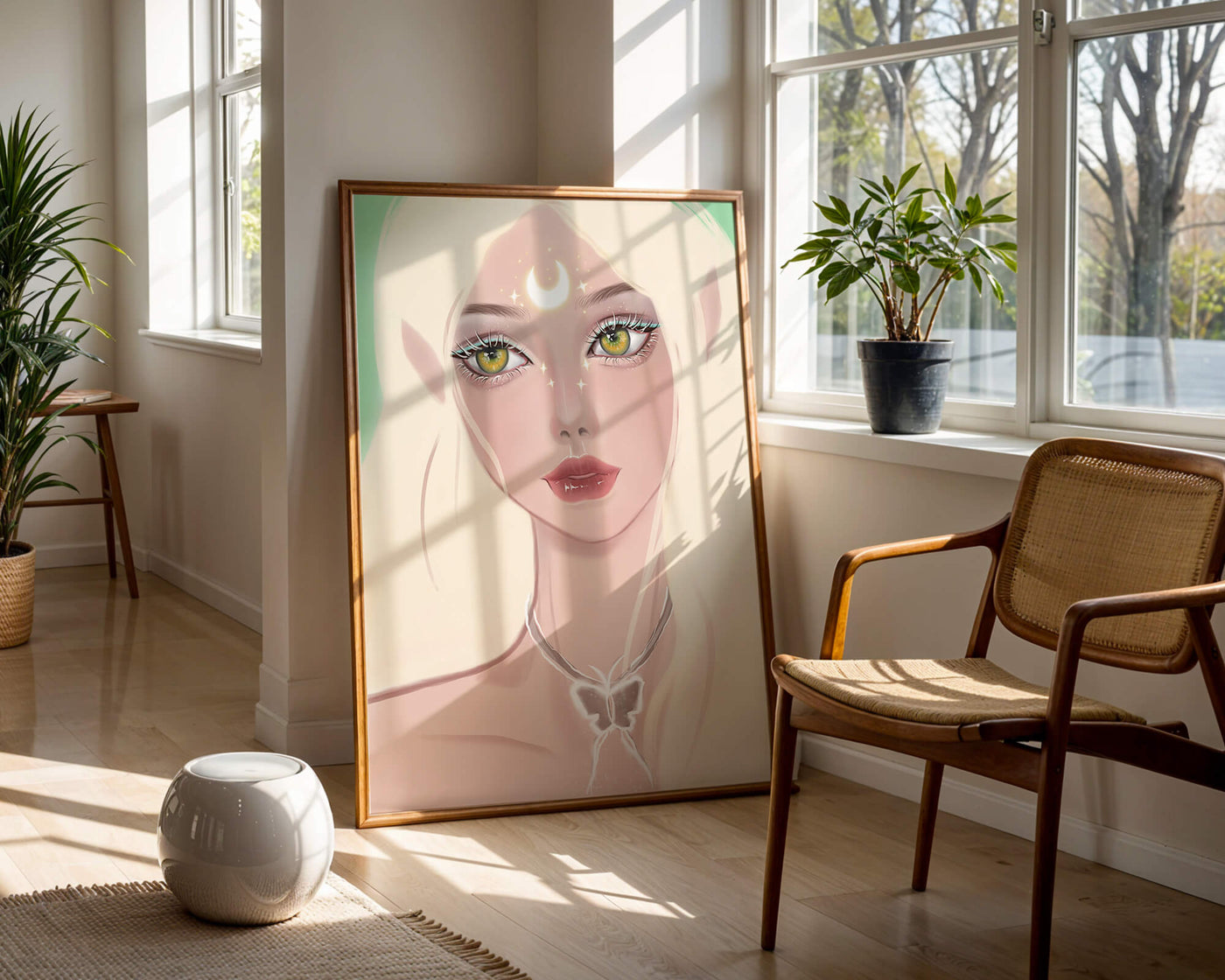 Enchanted portrait of ethereal elf girl with glowing elements