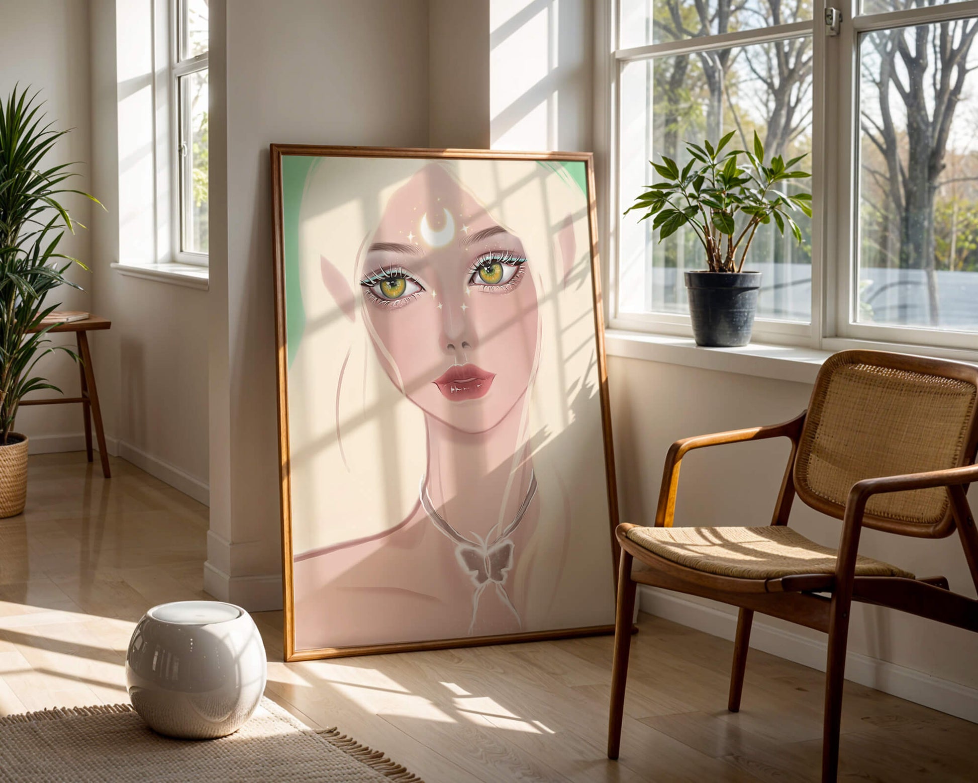 Enchanted portrait of ethereal elf girl with glowing elements