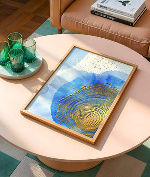 Abstract Watercolor Art with Gold Accents and Circular Pattern Design - Mi tienda