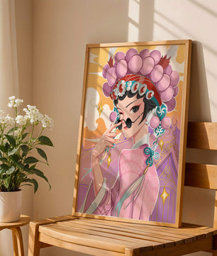 Personaje de anime elegante con atuendo tradicional y detalles dorados