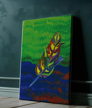 Abstract colorful feather on vibrant background