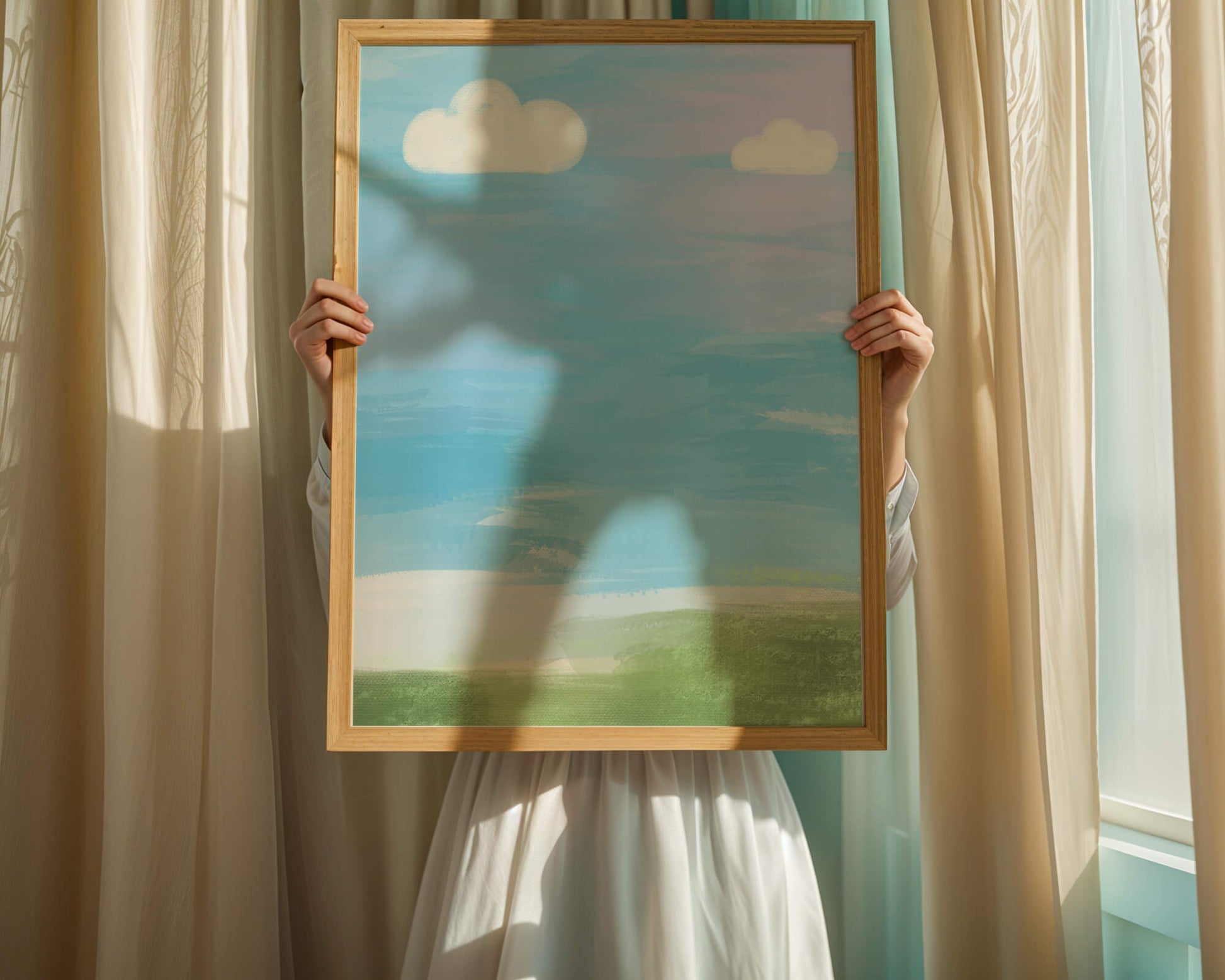 Blue Sky with Clouds and Green Field