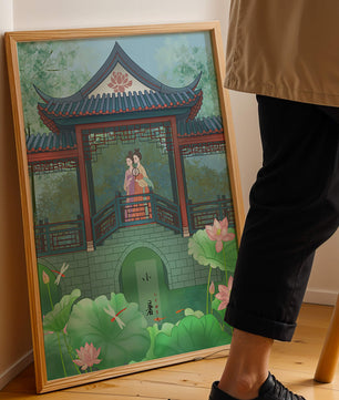 Traditional Chinese Pavilion with Women in Garden Scene - Mi tienda
