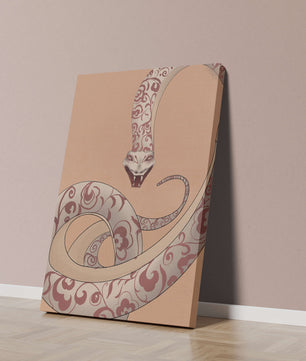 Elegant coiled snake with floral patterns in an artistic composition