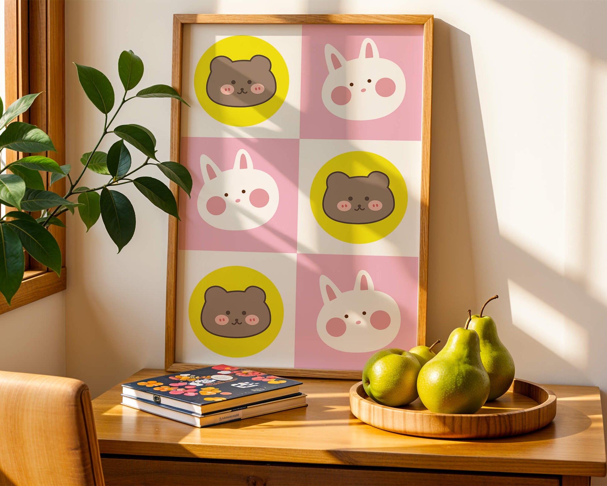 Diseño de patrones de animales juguetones con caras de osos y conejos en colores pastel