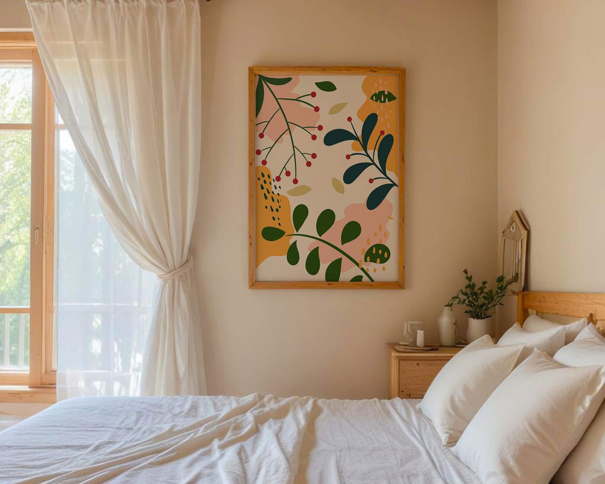Abstract Floral Pattern with Bold Colors and Geometric Shapes