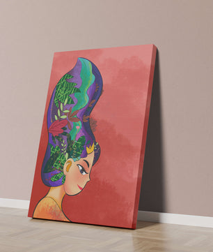 Colorful artistic portrait with nature-inspired hair design