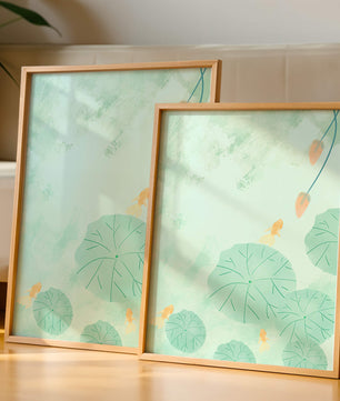 Serene Pond Scene with Goldfish and Lotus Leaves
