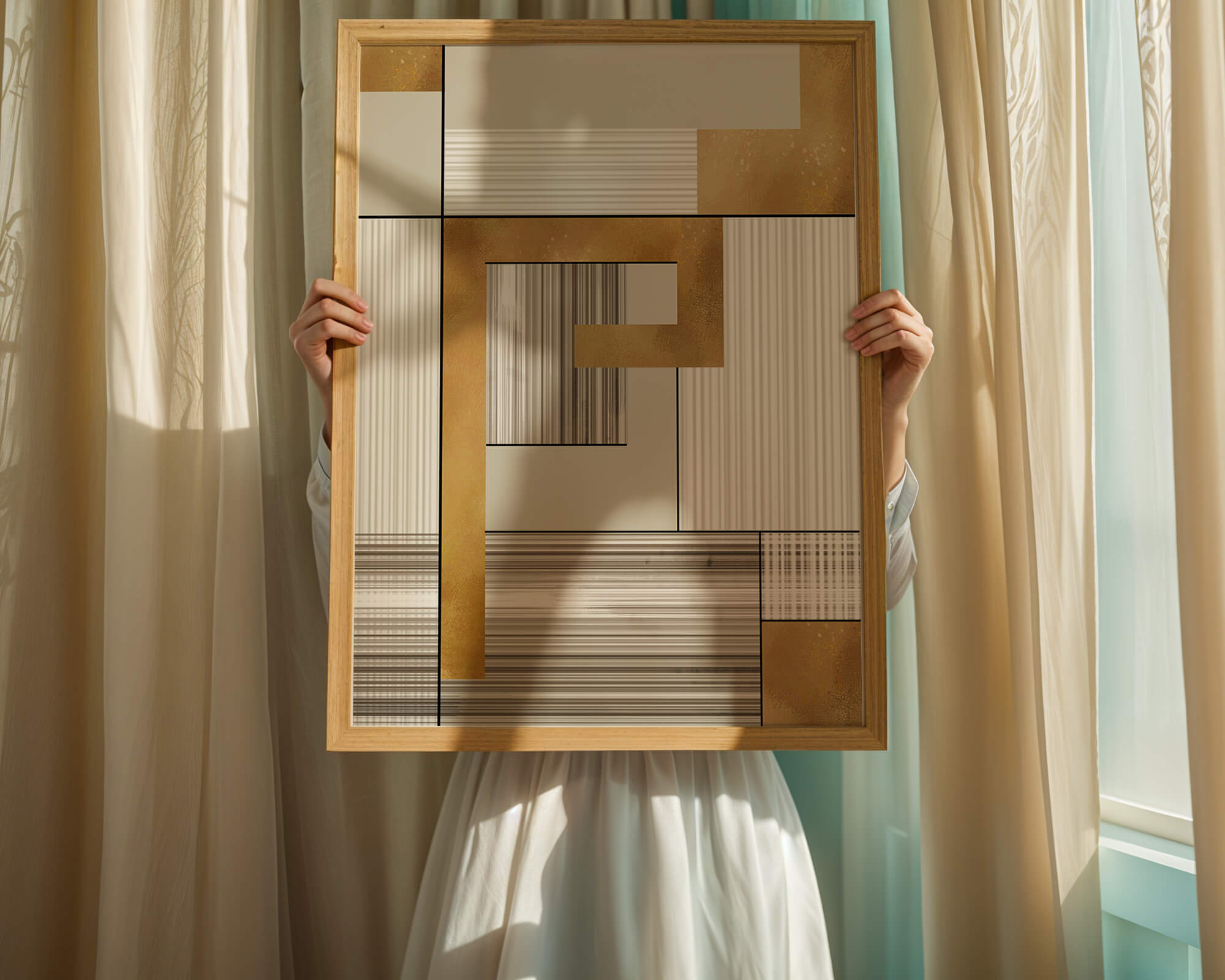 Abstract geometric pattern with gold and neutral tones