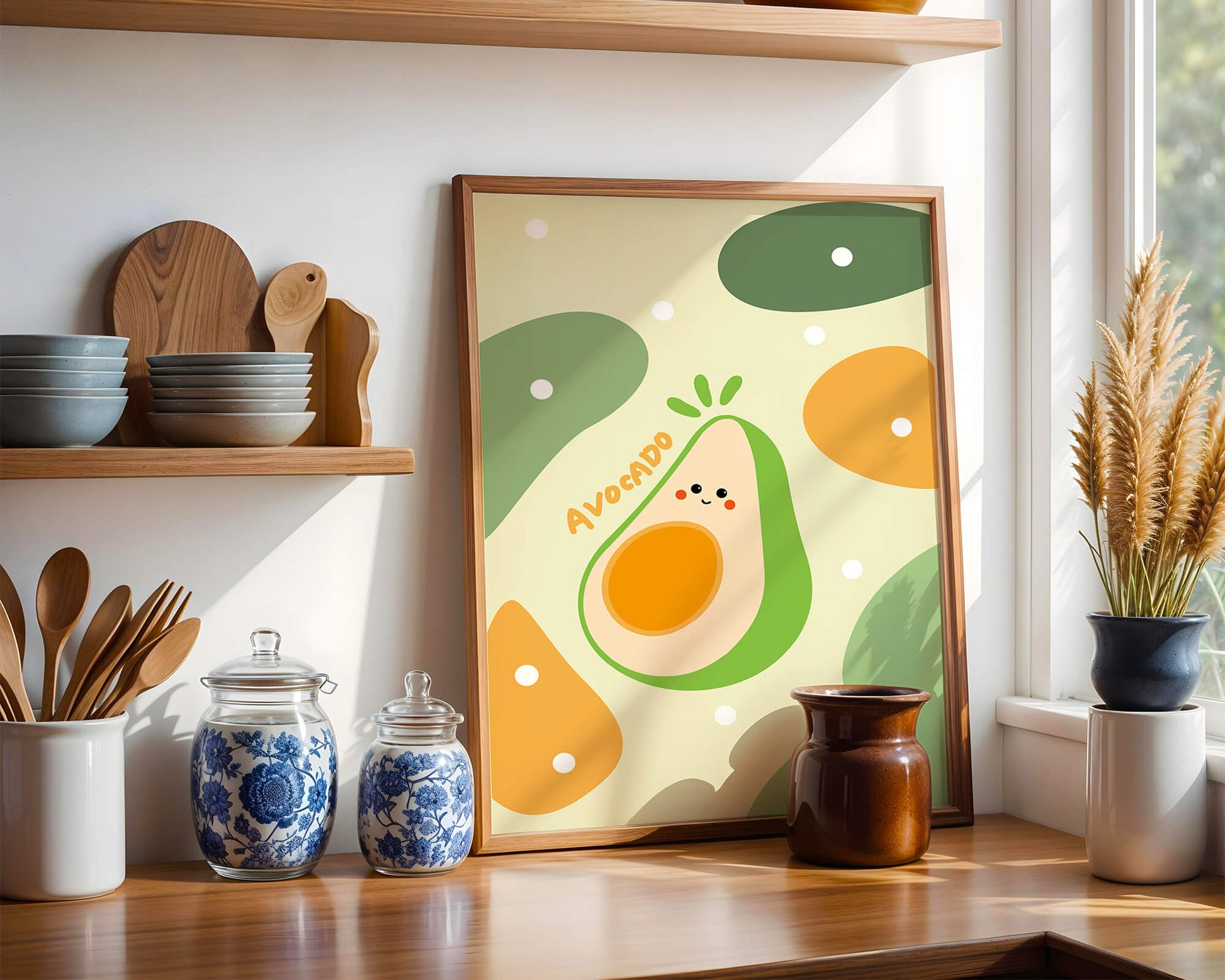 Adorable cartoon avocado design with colorful background
