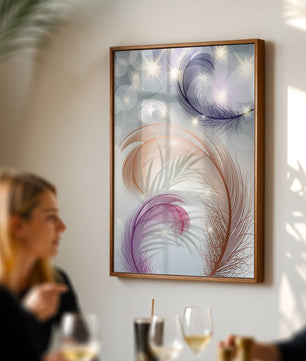 Elegant abstract feather design with sparkles and soft colors