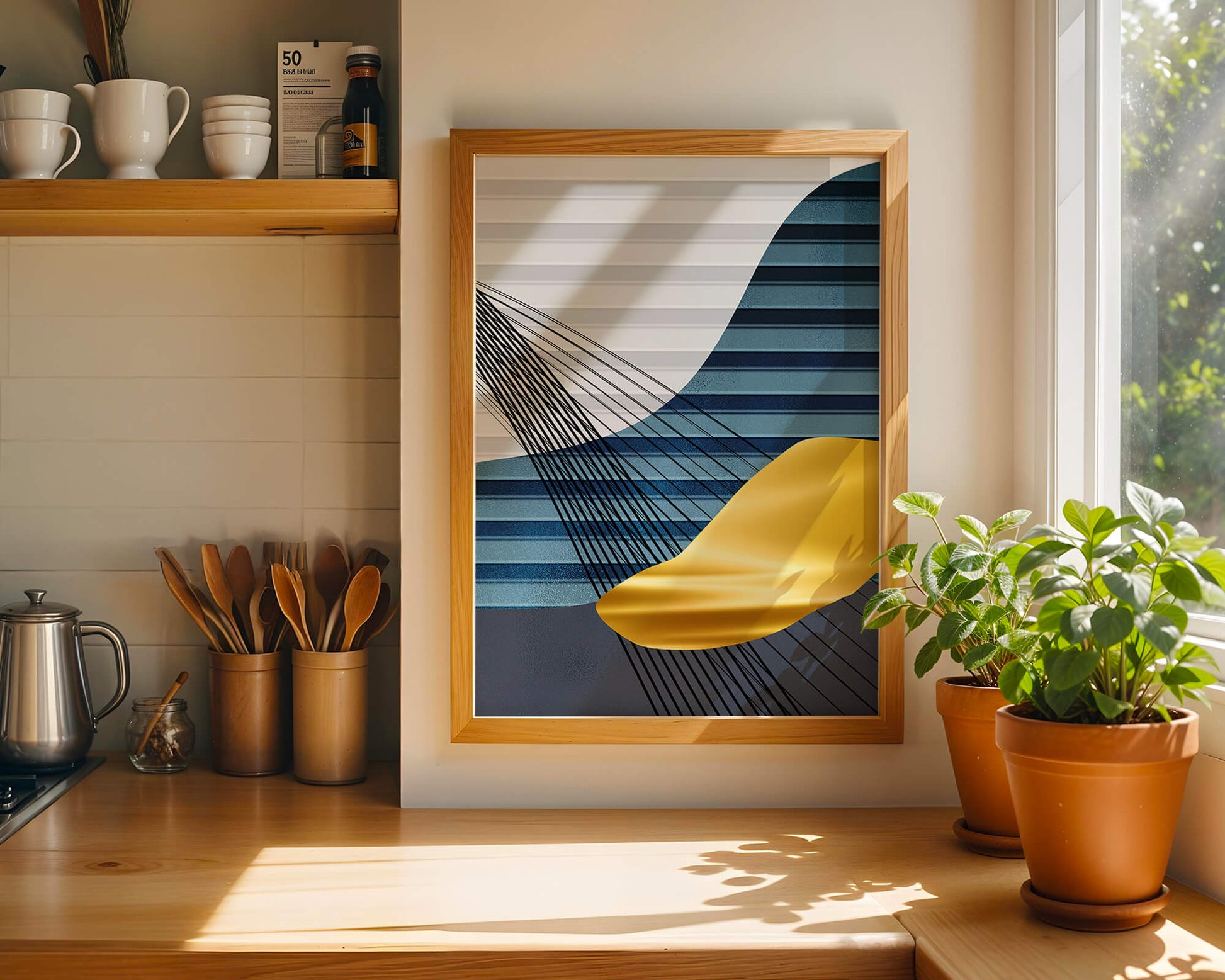Abstract Composition with Blue and Gold Elements